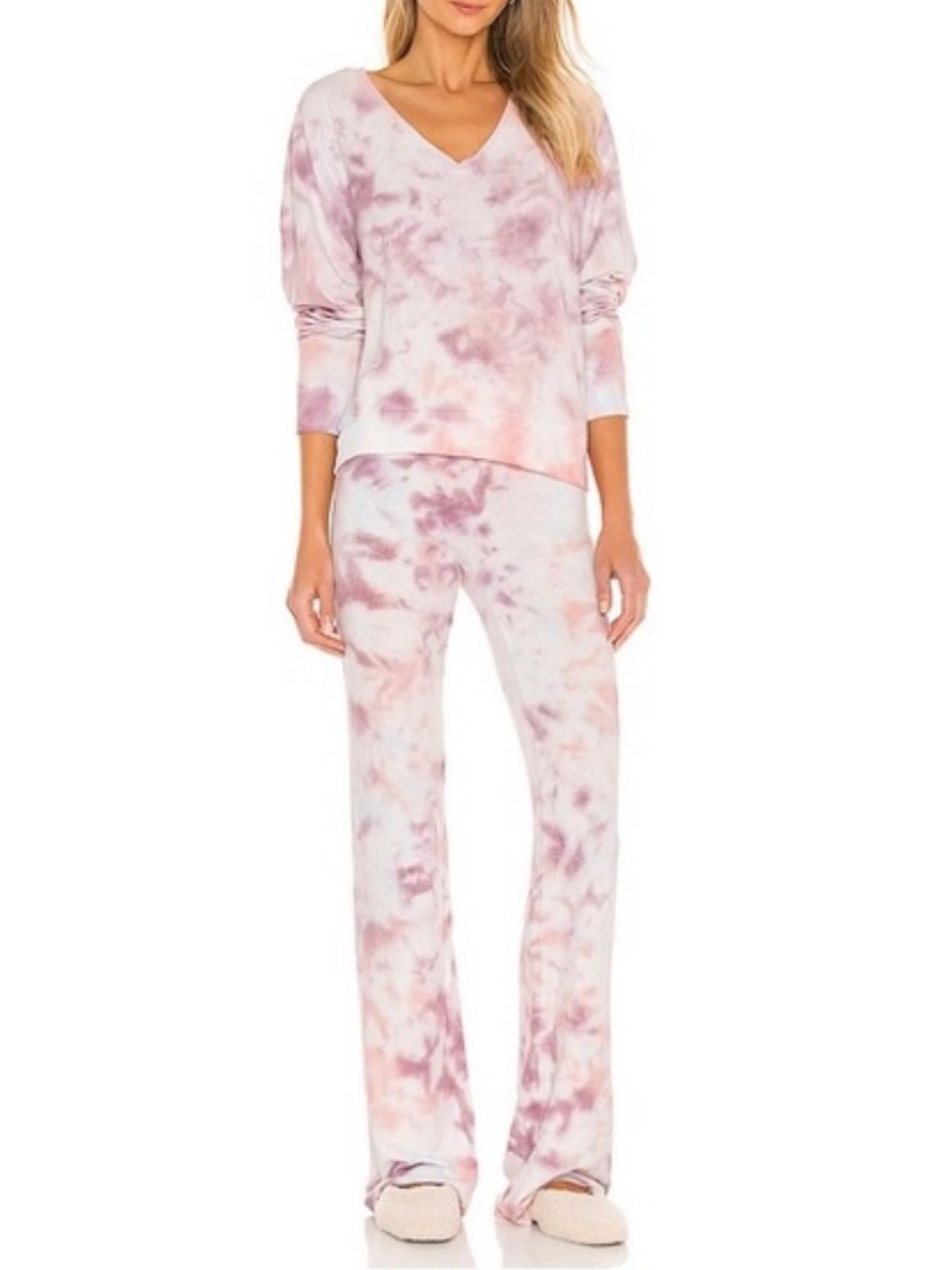 Wildfox “Tennis Club Sweatpants” in Cloud Tie Dye-Pink & Cream size Medium